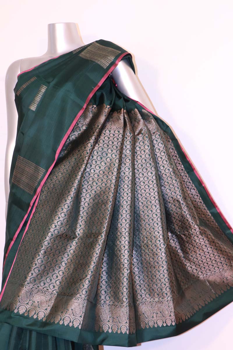 Designer Green Copper Silver Kanjeevaram Silk Saree